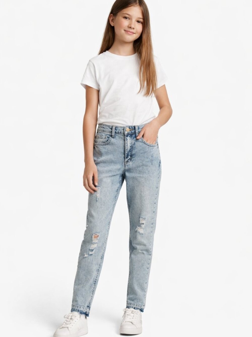 Justice Girls Light Wash Blue Denim Jeans Embroidered Logo Distressed Size 12